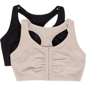 Fruit of the Loom Woment's Front Close Racerback Sport Bra 2 Pack (44, Sand/Black Hue)
