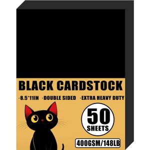 50 Sheets 148lb Black Cardstock, 8.5" x 11", Extra Heavy Duty Black Paper for Card Base DIY Craft Card Making, 148LB Cover 400 GSM