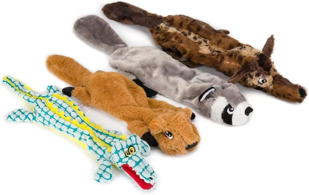 AZSSMUK Dog Squeaky Toys No Stuffing, Pet Toy with Durable Double Layer Fabric with Two Squeakers for Small Large Breeds Chew Toys Set (4PCS)