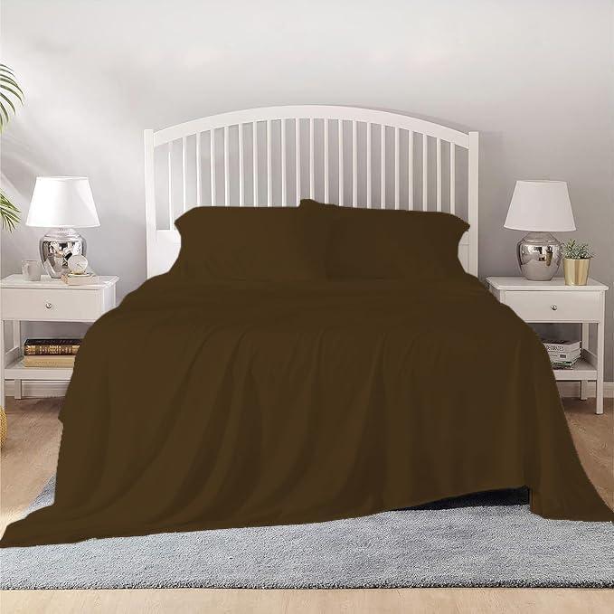 4 Piece 100% Egyptian Cotton King Size Sheet Set 1000 Thread Count Luxury Ultra Soft Bed Sheets Fits Mattress Upto 18" Inch Deep Pocket, King Size - Chocolate Solid
