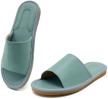Kiemorgy Sandals Women Men, Genuine Leather Slippers, House Slippers for Women Indoor Outdoor, Unisex Soft Flat Sandals, Size 26