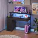 Somdot Computer Desk with Power Outlet and LED Lights, Desk with 6 Drawers, 39 Inch