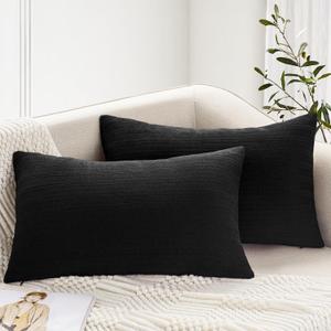 YCOLL 12x20 Pillow Cover Set of 2 Super Soft Solid Patterned Knit Accent Decorative Couch Pillows Boho Pillow Cover for Couch Livingroom Bed, Black