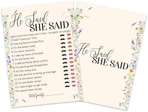 Wildflowers Bridal Shower Game Cards, He Said She Said Game Cards for Wedding Shower Engagement Party Bachelorette Party Reception, Bridal Shower Decorations, Set of 25-03