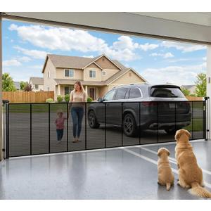 276" Retractable Baby Gate Extra Wide, 52" Tall Retractable Dog Gate for Stairs, Doorways, Decks, Mesh Gate Long Child Gate Pet Gate for Indoor, Outdoor, with Reinforced Mesh Rods, Dual Locks (Black)