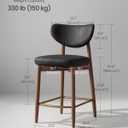 VASAGLE Wooden Bar Stools Set of 1, Upholstered Counter Height Barstools with Solid Wood Legs, Ergonomic Backrest, Mid Century Modern, for Kitchen Island, Synthetic Leather, Ink Black