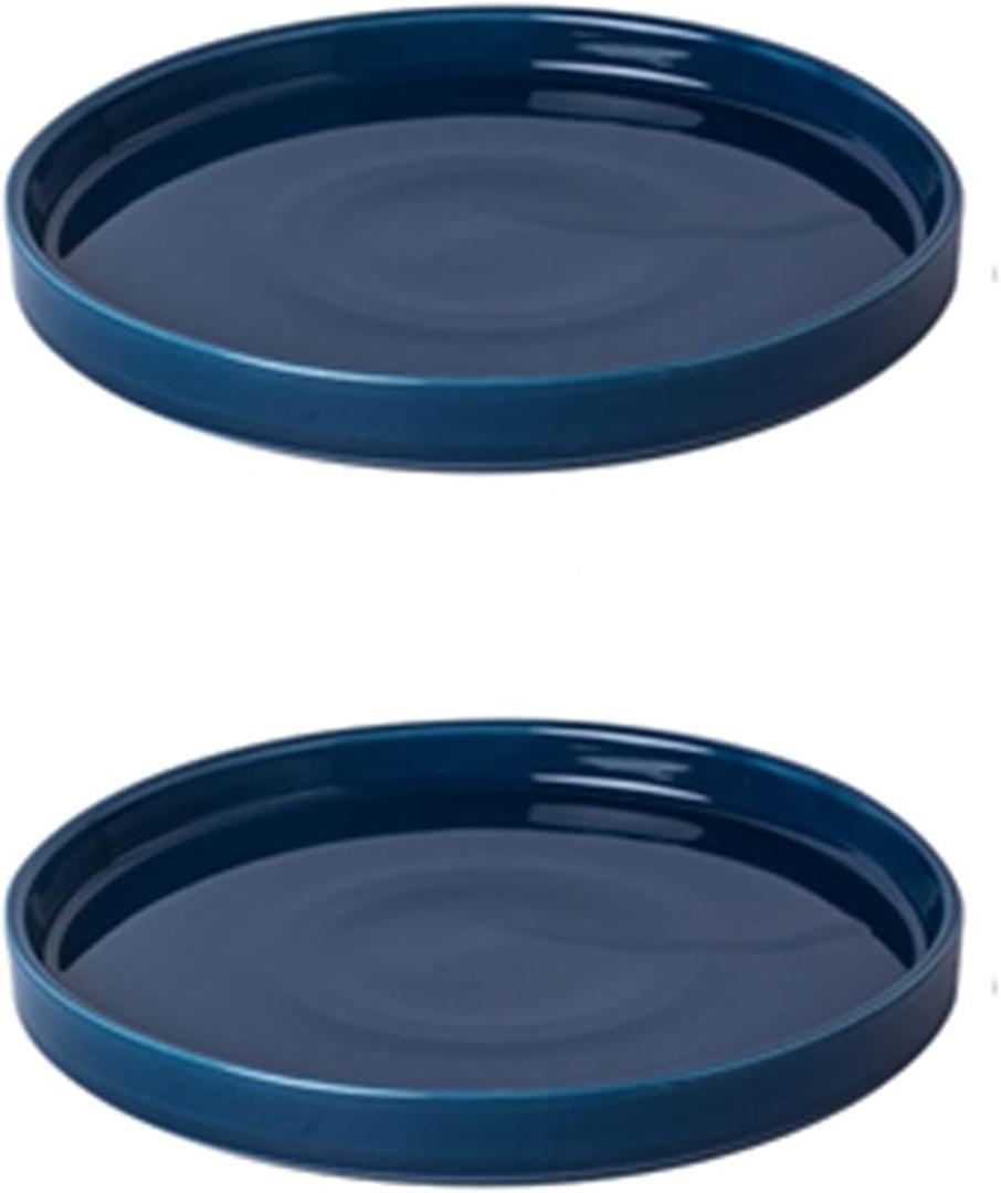 Ceramic Plant Saucer, 2 Pack Round Plant Saucers for Indoors/Outdoors, Flower Pot Saucers for Holding Water Drips and Soil, Ceramic Drainage Tray for Plant Pot (Blue)