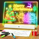 LED Note Board with Colors, Rechargeable 17-Inch Doodle Glow 9-Mode Light Up Desk Sign Letter Message Memo Drawing Dry Erase Board for Classroom/Home Decor/Office/Gifts, 5 Markers (White+clear)