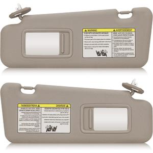 Left & Right Sun Visor with Light for 2008-2013 Toyota Highlander, Driver & Passenger Side Beige Sunvisor Replacement 74320-48500-B0 74320-0E050-B0