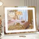 ROLOVE Vanity Mirror with Lights 22"x18", Lighted Makeup Mirror with 10X Magnification, Smart Touch 3 Colors Dimmable, 360 Rotation, Women Gift, Dresser Mount, Bathroom (White)