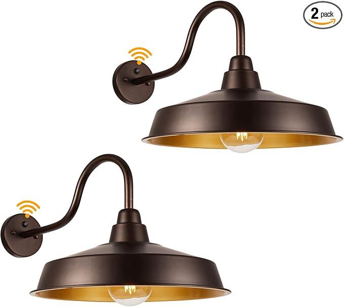 Dusk to Dawn Barn Light Outdoor, 16 Inch Dome Large Farmhouse Exterior Light Fixture Wall Mount, Industrial Outdoor Wall Sconce Outside for House, Shop, Porch, Garage, Orb, 2 Pack