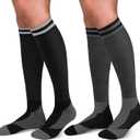 30-40mmHg Medical Graduated Compression Socks for Women&Men Circulation-Knee High Socks for Support,Hiking,Running (Large-X-Large, 2-2 Pack Strip Black, Grey)