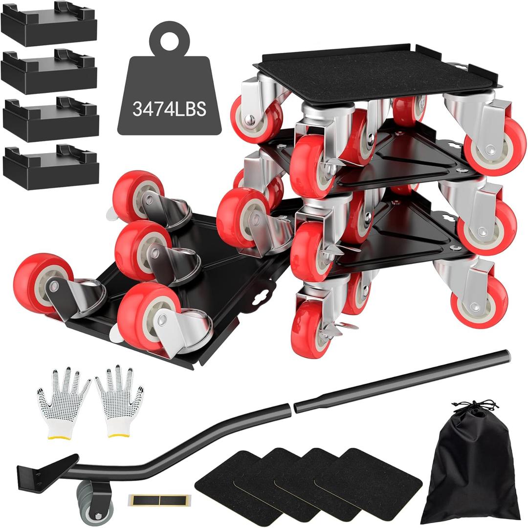 MYUEA Furniture Dolly,Furniture Movers with 5 Wheels,Carbon Steel Panel Heavy Duty Dolly,Maximum Load 3474LBS,Furniture Lifter with 5 360 Rotatable Rubber Universal Wheels(Black,6.89x6.9 in)