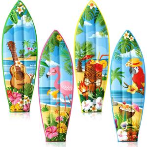 JellyArch 4 Pcs Hawaiian Inflatable Surfboard Tropical Flamingos Hawaiian Luau Party Decorations Blow up Surfboard Wall Decor for Summer Tiki Bar Decor Beach Party Decorations