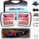 AnTom Wireless Trailer Lights Magnetic, 2PCS Rechargeable LED Tail Lights for Towing Truck, Portable Waterproof Tow Beacon w/Brake Turn Signal Stop Taillight for RV Camper Boat Caravan