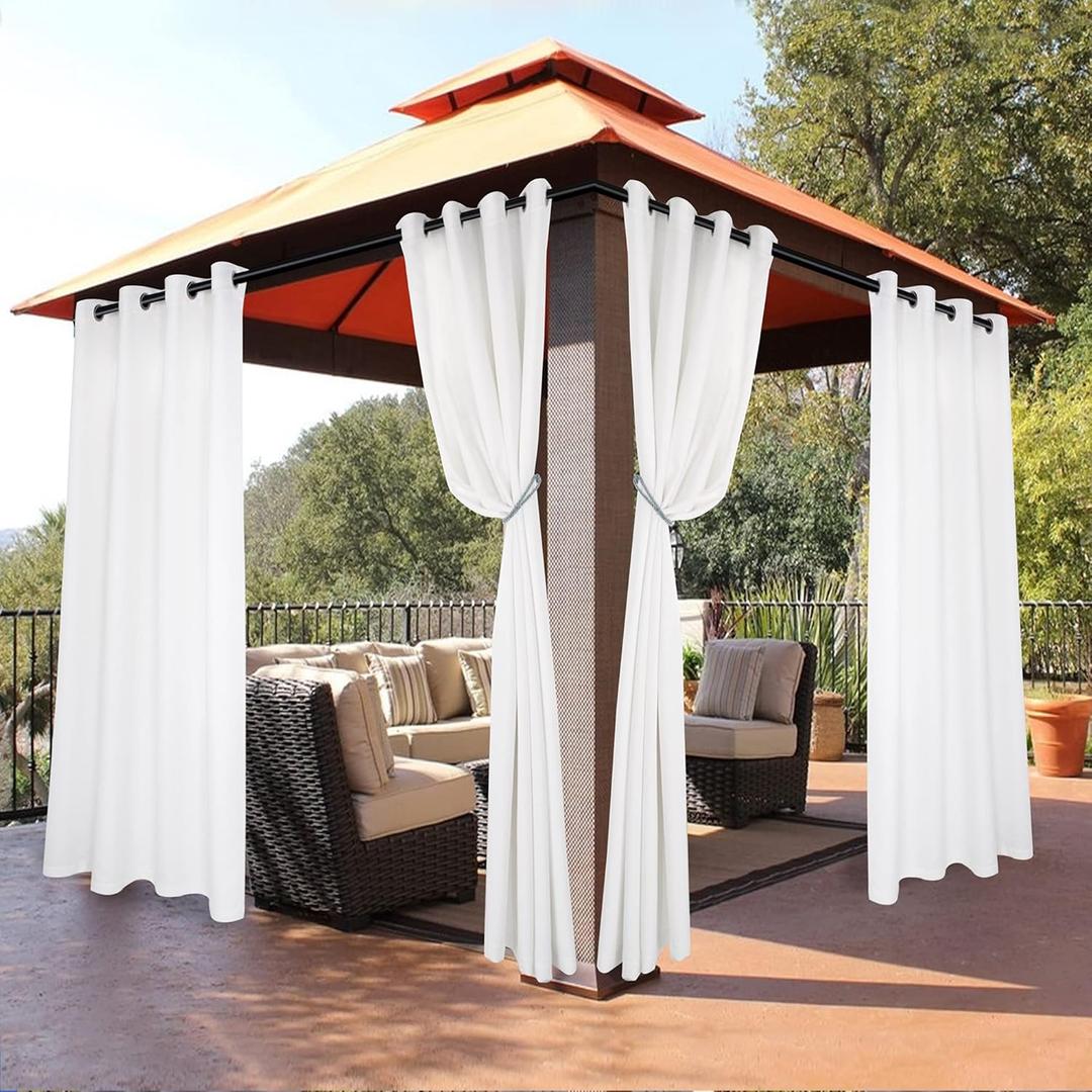 BONZER Outdoor Curtains for Patio Waterproof - Light Blocking Weather Resistant Privacy Grommet Outside Curtains for Gazebo, Porch, Pergola, Cabana, Deck, Sunroom, 1 Panel, 52W x 108L inch, White