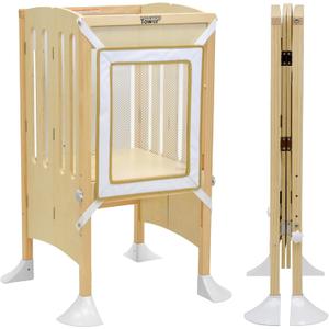 Little Partners Grow 'N Stow Folding Learning Tower, Adjustable Montessori Kitchen Counter Toddler Platform for Cooking, 35" H x 23.25" W x 23" D, Ages 18 mos. to 6 yrs., Natural