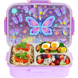 Stainless Steel Bento Lunch Box for Kids, 800ml/27oz BPA-Free Leak-Proof Food Containers with 3 Compartments, Freezer & Dishwasher Safe, Back to School Students Lunches Size for Ages 3-7