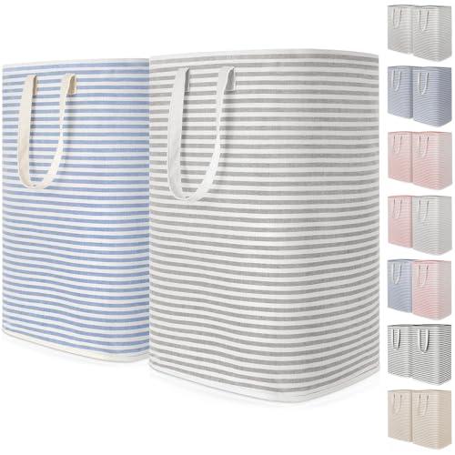 Lifewit 2 Pack Laundry Basket 80L Each, Collapsible Clothes Hamper with Reinforced Handles, Freestanding Waterproof Design for Bedroom and Laundry Room, Grey&Blue 160L Total