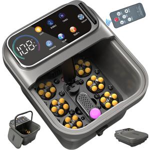 Collapsible Foot Spa Bath with Heat and Massage, Motorized Shiatsu Foot Massager Tub for Plantar Fasciitis & Stress Relief, Temp Control, Bubbles, Remote, Pedicure Spa at Home