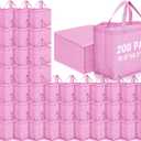 Windyun Reusable Grocery Bags Large Non Woven Shopping Bags Foldable Portable Tote Carryall Bulk (12.6 x 11.8 x 6.3 Inches, Pink)