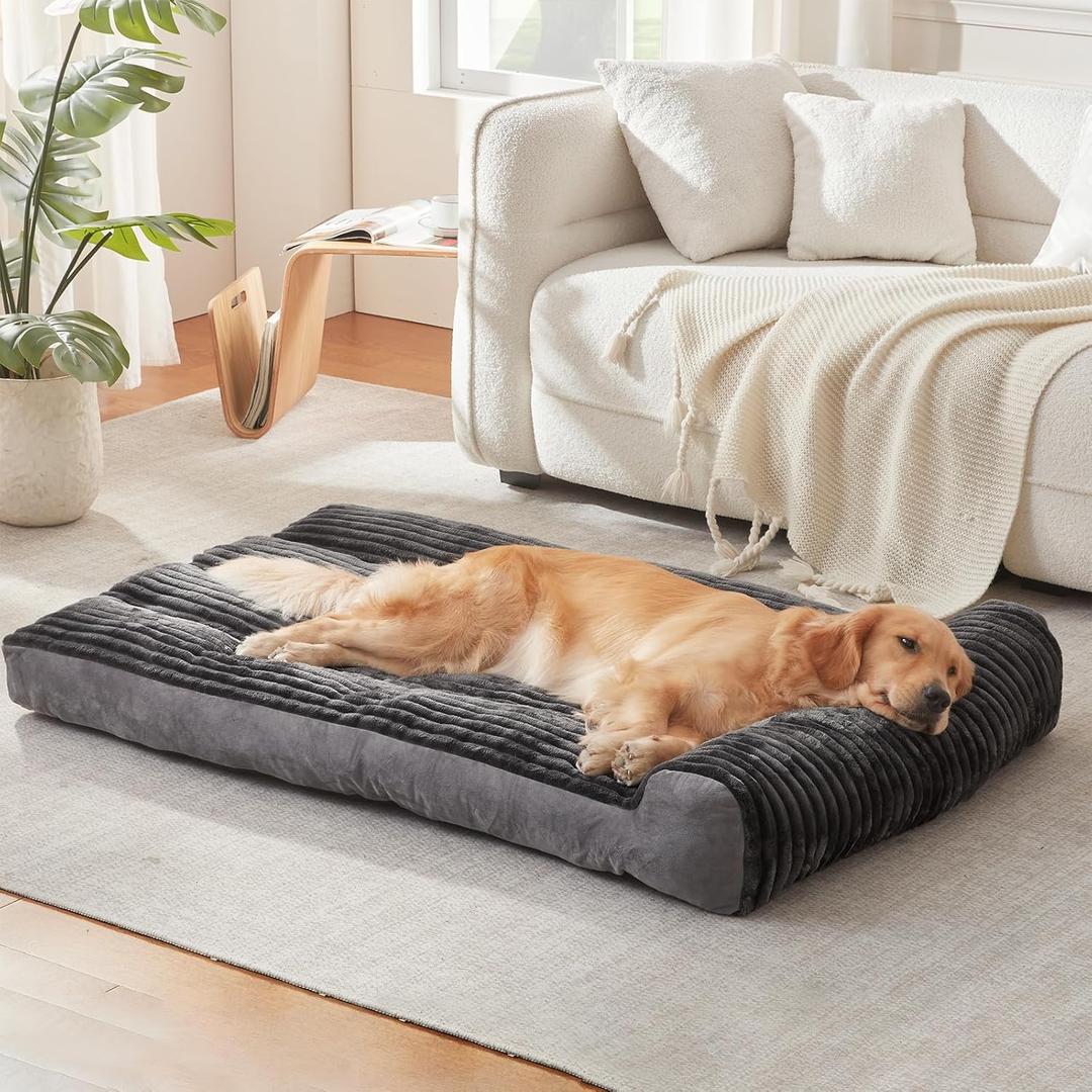 Dog Beds for Medium,Large Dogs Breeds,Sofa Dog Bed with Pillow for Crate Kennel, Super Soft Pet Bed for Support Bolster, Comfortable Pet Couch Bed & Non-Slip Bottom (36"L x 23"W x 3"Th, Dark Gray)