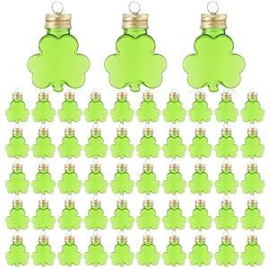Gandeer 20 Pcs 50 ml Lucky Hanging Clover Bottles Mini Clover Shaped Beverage Bottles Paired with DIY Shamrocks Ornament for Party Favors, Drink Containers, Gift Supplies (Green)