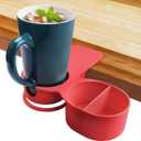 Kalolary Drinking Cup Holder Clip, New Type Chair and Table Bottle Cup Clip The DIY Glass Clamp Water Coffee Mug Holder Clip with Extra Storage Tray Design for Home & Office, Red