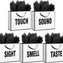 Kolldenn 5 Senses Gift Bags for Him Her Five Senses Gift Bag with Ribbon Handles and Tissue Paper Present Wrappings for Valentine Wedding Birthday Mothers Day (Black White,11.8 x 10 x 4 Inch)