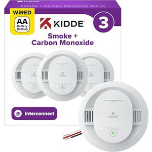 Kidde Smoke and Carbon Monoxide Detector, Hardwired with AA Battery Backup, LED Status Lights, Interconnected, 85 dB Alarm, 5 inches, 30CUAR, 3 Pack