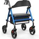 Walkers for Seniors with Seat, Thickened Flat Tube Frame, Foldable Rollator 350 lbs Load, Height Adjustable,8'' Big Wheels, Rolling Walker,Blue