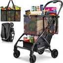 Folding Shopping Cart with Wheels, 75lbs Multi Use Grocery Carts with 360° Wheels & Removable Tote Bag, Multifunctional Portable Personal Shopping Carts for Groceries (30 Gallon)