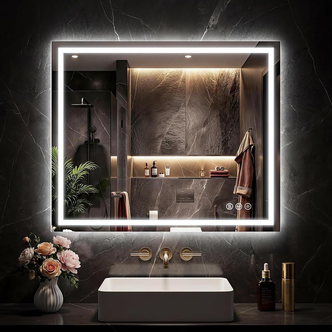 LED Bathroom Mirror, 30"x36" with Frontlit and Backlit Anti-Fog Mirror with Lights LED Vanity Mirror for Bathroom 11 Colors Temperature & Dimmable Bathroom Mirror with HD Tempered Glass