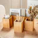 PTSTING Silverware Caddy Wood Utensil Holder Paper Plate Dispenser Silverware Utensil Caddy Cutlery Flatware Organizer Box for Spoons Forks Plates Napkins