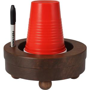 Wooden Party Cup Holder with Marker Slot, Disposable Solo Cup Holder Dispenser for Kitchen Bathroom- Paper Cup Drink up Organiser Rustic Finish 6" x 6" x 3" Inches Gifts Ideas (Walnut)