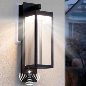 Motion Sensor Outdoor Wall Light LED Wall Sconce Black Mount Waterproof Exterior Light Fixture Aluminum Porch Lamps for Patio Entryway Doorway Fence Garage, 750LM 3000K (1-PACK)