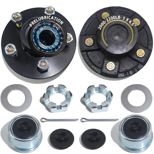 2 Sets Trailer Hub Kit 5 Bolt 4.5 L44649 Brearing and 1.25" I D Grease Seal,Trailer Axle Kit for 2000 lb 5 Lug Pre-Installed and Lubricated Trailer Hub Fits 1-1/16" Straight Spindle with Cap and Plug