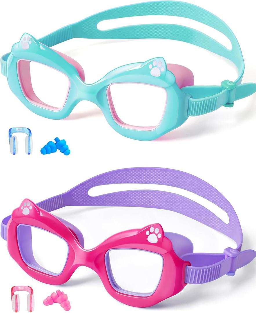 EverSport Kids Swim Goggles 2 Pack, Anti-Fog, Leakproof, Anti-UV, Wide View, No-Pull Strap, Ages 3-14, Boys Girls & Toddler (Green & Purple)