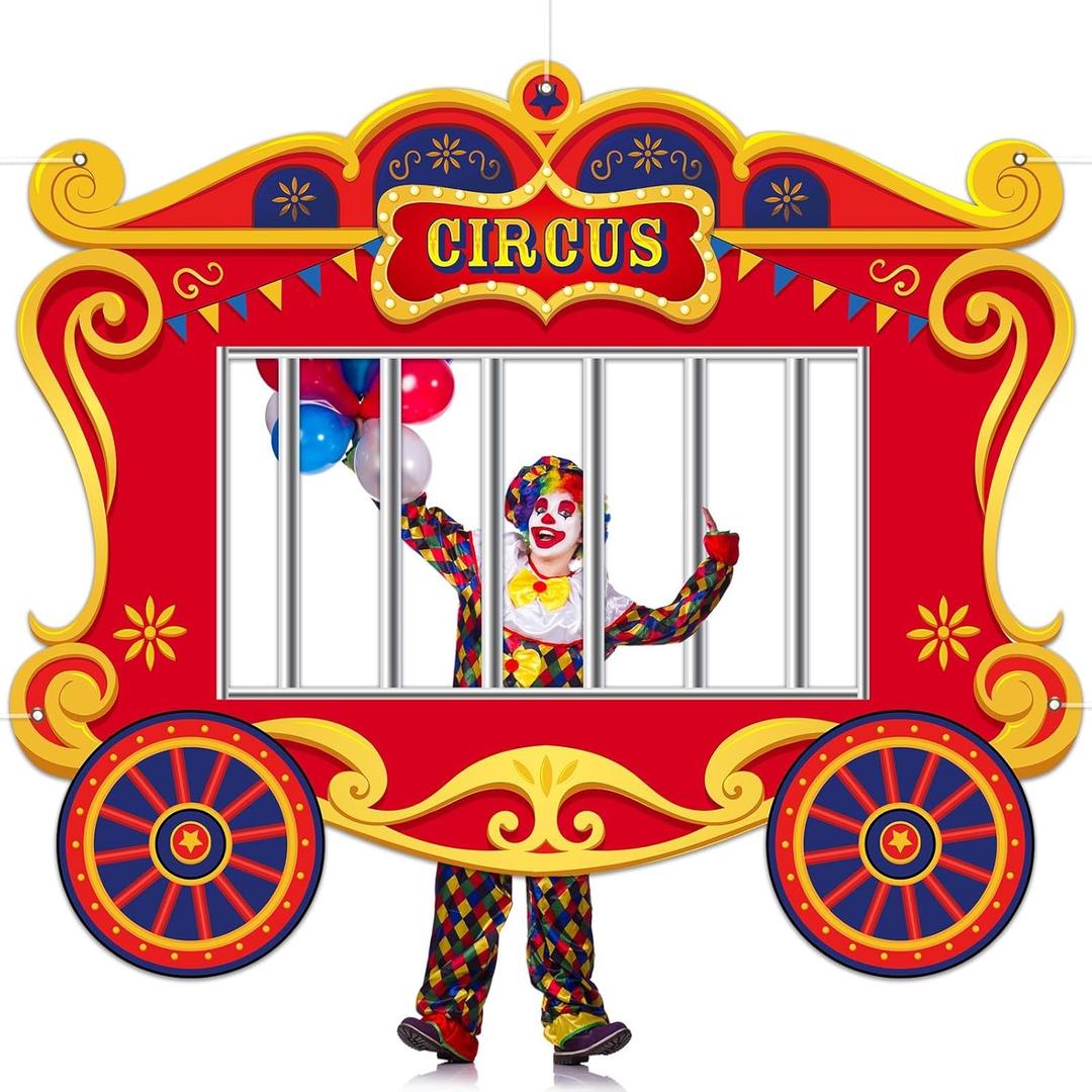 Circus Party Decorations Carnival Cage Shaped Photo Backdrop Circus Photo Booth Props Large Carnival Photos Banner Hanging for Kids Boys Girls Birthday Baby Shower Party Game Favors Supplies