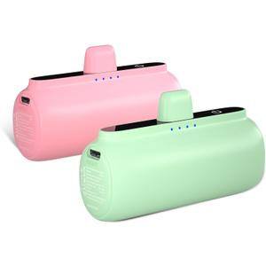 Portable iPhone Charger Fast Charging 5500mAh 2pack, Ultra-Compact Cordless iPhone External Battery Power Bank, Portable Charger for iPhone 14/14 Pro Max/13/13 Pro Max/12/12 Pro etc(Green+Pink)