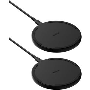 Belkin Wireless Charging Pad 15W - Qi Charger, Charging Station for Apple iPhone 17, iPhone 16/15/14 Series, AirPods, Samsung Galaxy S25, Galaxy S24, Pixel - 5ft Cable Included - Black, 2-Pack