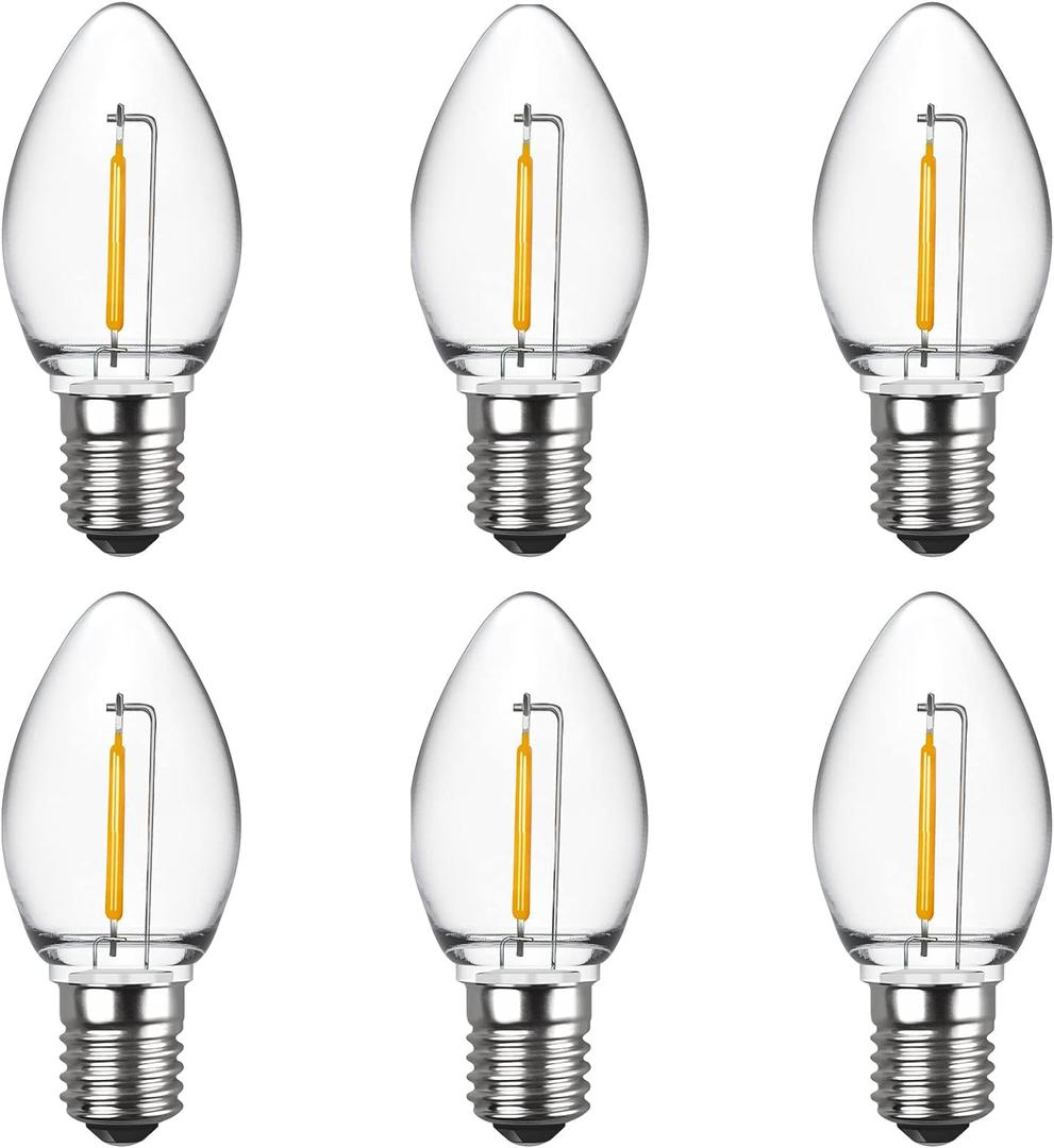 Meconard C7 LED Night Light Bulbs, Shatterproof LED Replacement Bulbs for Window Candles & Chandeliers, E12 Candelabra Base, 0.6 Watt Equivalent to 7Watt Incandescent Bulb, Warm White,6 Pack