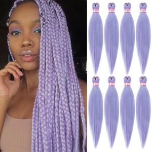 Light Purple Braiding Hair Pre Stretched 20 Inch 8 Packs Braiding Hair Extensions for Crochet Box Braids Twists Locs Hair Soft Yaki Texture Hot Water Setting (20inch,#Light Purple)