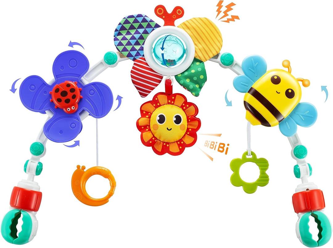 Adjustable Arch Bassinet Toys for Infant & Toddlers, Stroller Arch, Baby Crib Toys with Fascinating Hanging for Stimulating Babys Senses and Developing Motor Skills
