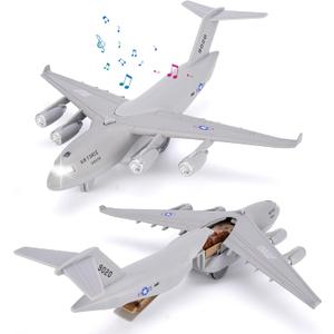 Air Force Diecast Plane Toy with Lights & Sounds Pull Back, Grey Metal Military Model Airplane, Army Aircraft Fighter Toy, Play Vehicle for Kids Boys Toddlers Ages 3+