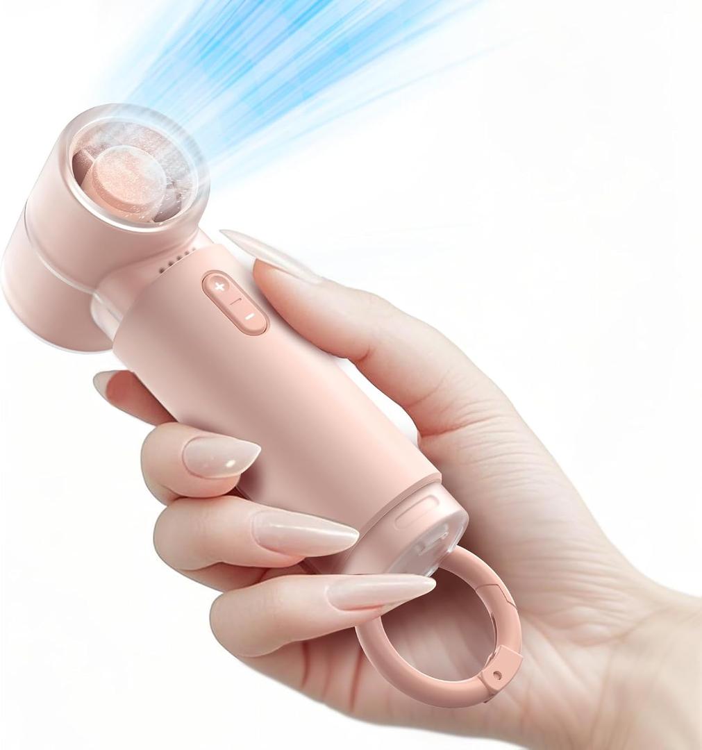 2 x Handheld Portable Mini Fan, Personal Small Pocket Design with Hook, 19500RPM Powerful Motor Trubo, 10H Max Cooling time USB Rechargeable, 5 Speeds for Women/Men/Travel/Beach/Outdoor- Pink