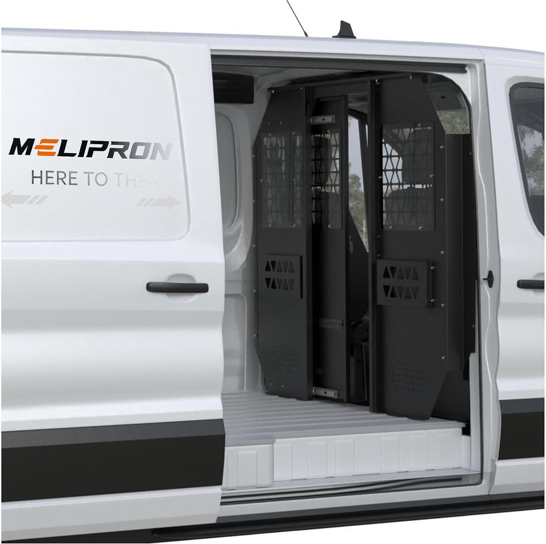 MELIPRON Sliding Van Partition Fit for 2014-2026 Ford Transit Low Roof | Fits Ford Transit 150/250/350 cargo vans; steel bulkhead with locking sliding door saves cargo space; Built for contractors