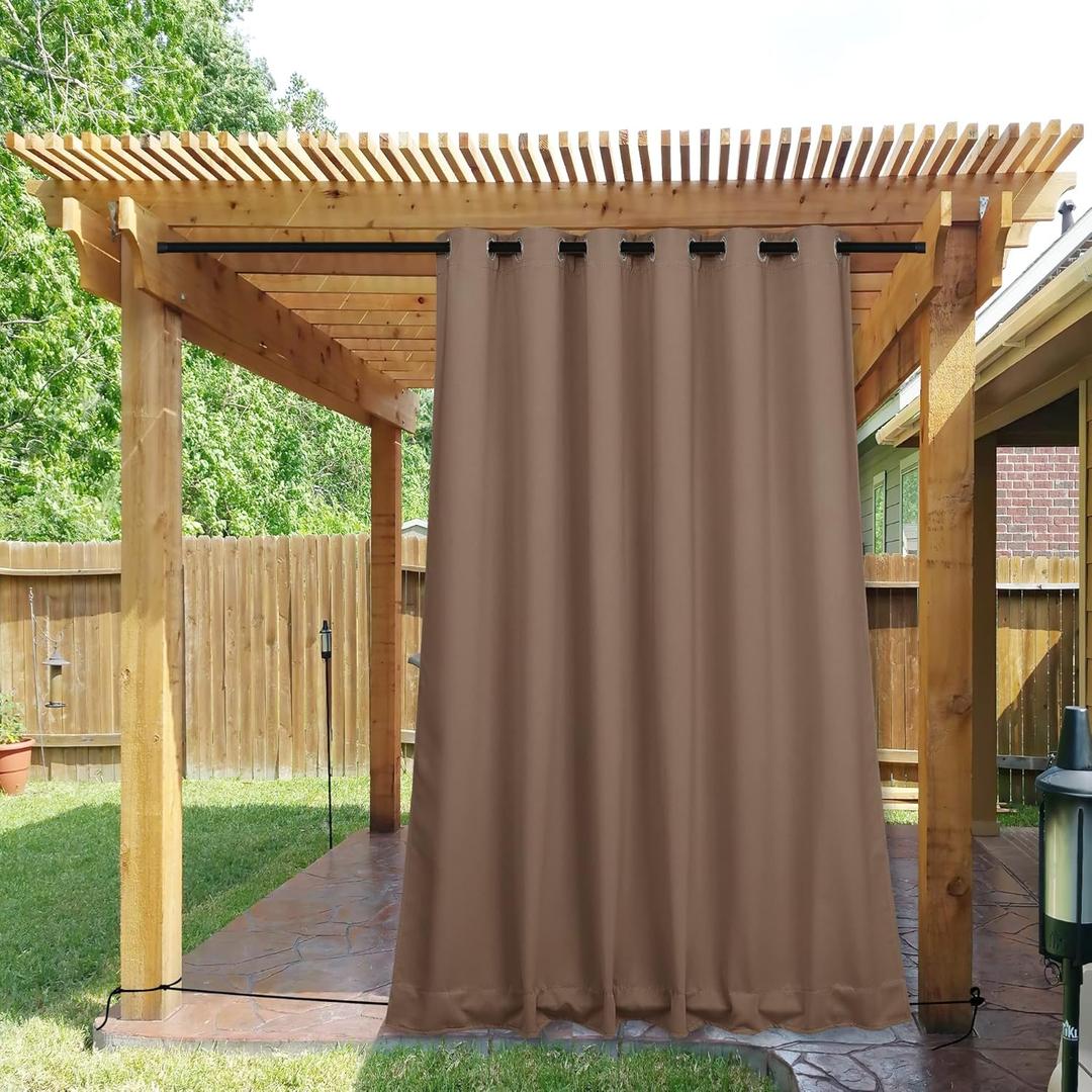 NICETOWN 2 Panels Weighted Blackout Curtains for Patio Waterproof, Grommet & Back Tab on Top & Bottom Windproof Blackout Outdoor Curtains for Porch with Bouns Rope for Fixed, Tan, W84 x L84