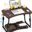 Lap Desk for Bed Adjustable Height, Foldable Bed Table with Storage Drawer, Tablet Slot & Cup Holder, Portable Laptop Stand for Bed & Sofa, Bed Desk for Adults & Kids, Walnut