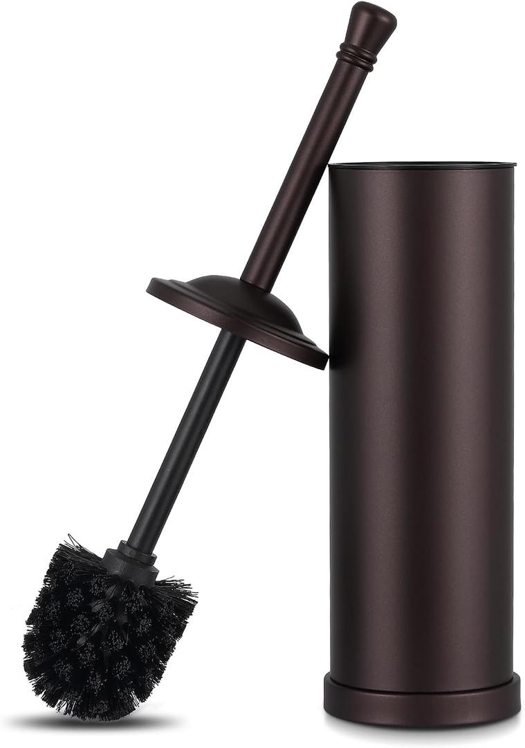 Bronze Toilet Brush and Holder Set,304 Stainless Steel Toilet Bowl Brush and Holder for Bathroom,Heavy Duty Toilet Brush,Durable Scrubbing Bristles,Splash Resistant,Long Handle